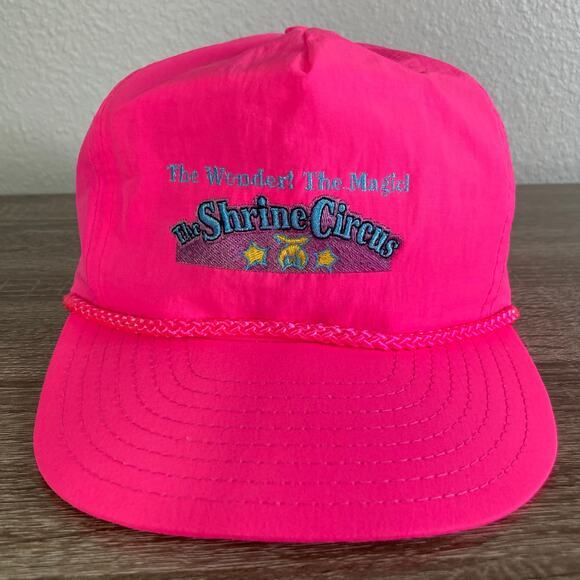 Vintage 90s Nissin Neon Pink Shrine Circus Snapback Hat Rope Foam Trucker - Picture 3 of 16